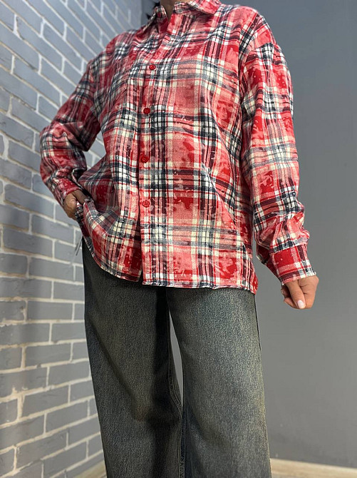 Сорочка жіноча A-N 2775 картата варена в клітинку оверсайз коттон one size, червоний, one size Київ - фото 8
