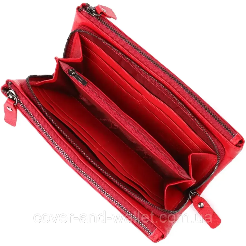 Червоний жіночий гаманець-клатч на три відділення на блискавці ST leather 022-1 Київ - фото 1