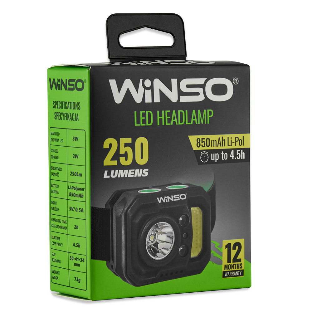 Ліхтар налобний Winso 250Lm, 3W XPE+3W COB, 850mAh, з сенсором білий/червоний Львів - фото 7