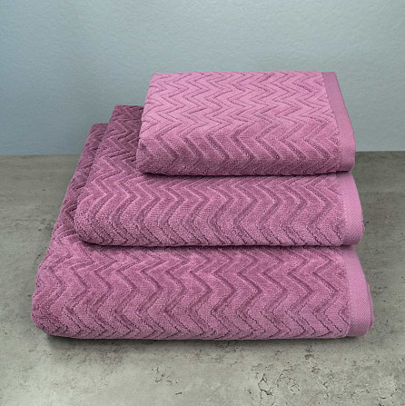 Набір махрових рушників Жакардових з велюром 3шт GM Textile 40x70см, 50x90см, 70x140см 550г/м2 (Фіол Суми - фото 1