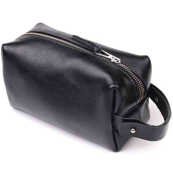 Косметичка среднего размера из гладкой кожи на молнии Украина GRANDE PELLE 16764 Черная Киев