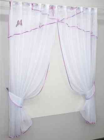 Кухонные шторы VR-Textil № 091к с ламбрекеном и подвязками сиреневый с белым 280х170 см (59-834) Киев