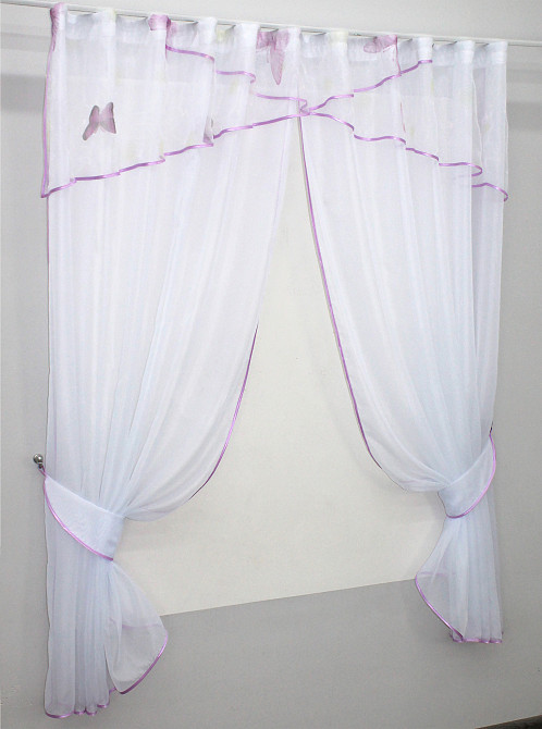 Кухонные шторы VR-Textil № 091к с ламбрекеном и подвязками сиреневый с белым 280х170 см (59-834) Киев - изображение 2