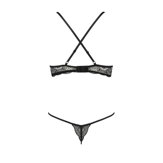 Комплект білизни Passion Exclusive QUENTRIS BIKINI XXL/XXXL, black, стрінги і напіввідкритий ліф Львів