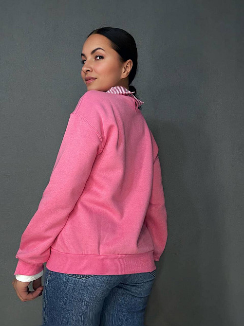 Світшот жіночий OLIVIA 2473 утеплений на флісі з коміром та принтом, рожевий, one size Київ - фото 17