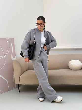 Жіночий теплий костюм-двійка з широкими штанами Сірий 42/46 Харків