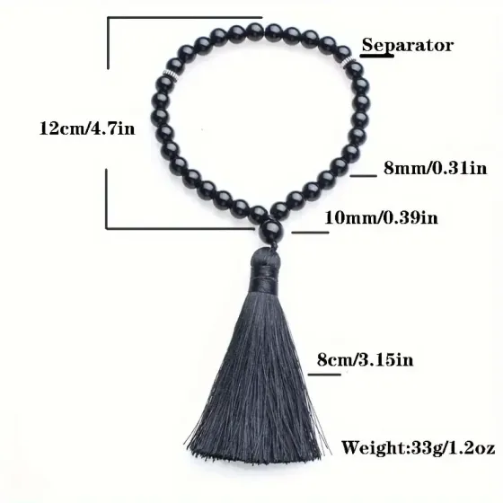 Браслет-четки из натурального черного оникса 33 бусины 8 мм с кисточкой Киев