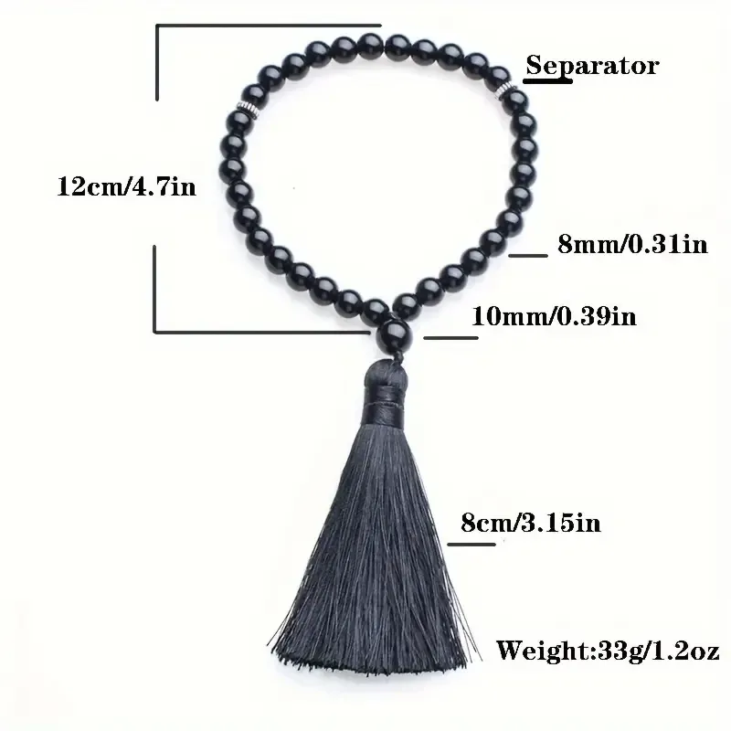 Браслет-четки из натурального черного оникса 33 бусины 8 мм с кисточкой Киев - изображение 3