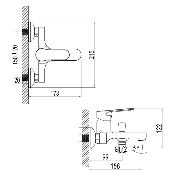 Змішувач MARMORE Ø35 для ванни литий CORSO DB-1C138C (9623200) Київ - фото 7