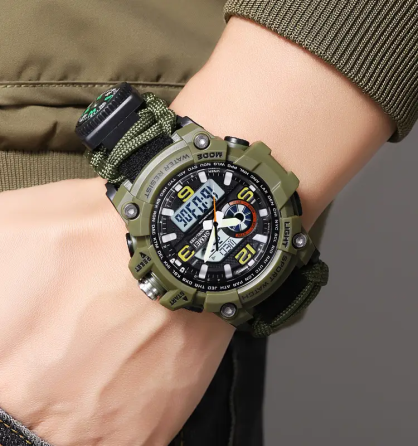 Годинник чоловічий спортивний наручний Skmei 1283 з паракордовим ремінцем (Зелений) Київ