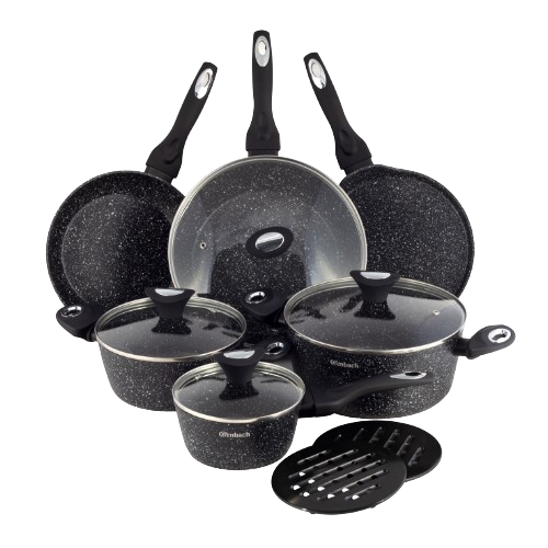 Набір посуду 12 предметів (каструлі d20-2,15л/d24-4л/ковш d16см-1,25л/сот.d28см-3,6л/сков.d24см + підставки) Ofenbach Житомир