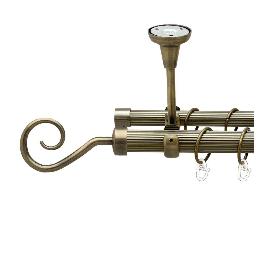 Карниз Orvit Гак металевий дворядний відкритий до стелі рифлена труба кільце металеве Антик 25\19 мм 160 см (00-00018845) Львів - фото 1