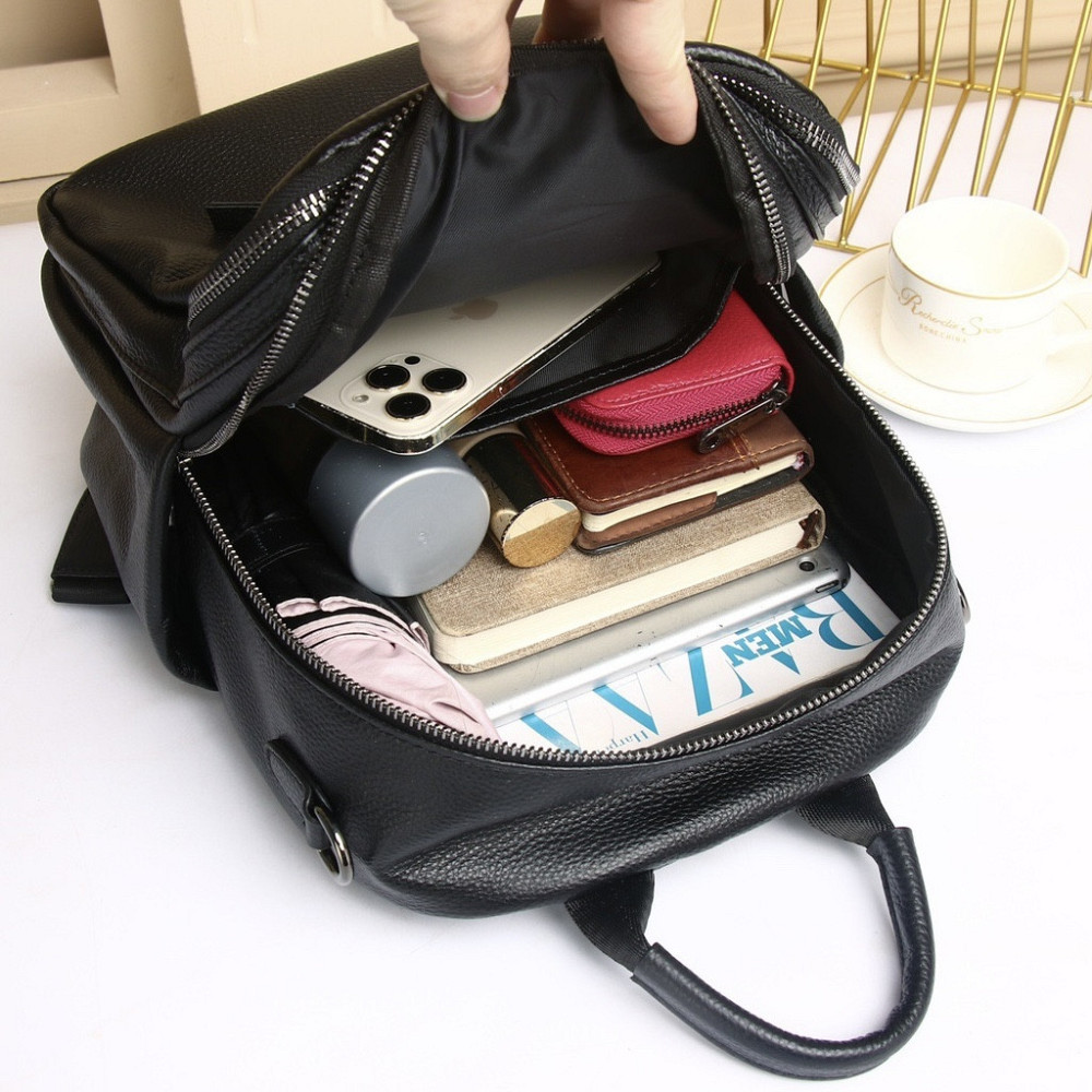 Стильна жіноча сумка міська на плечі 25х33х14, рюкзак з натуральної шкіри, чорний Київ - фото 9