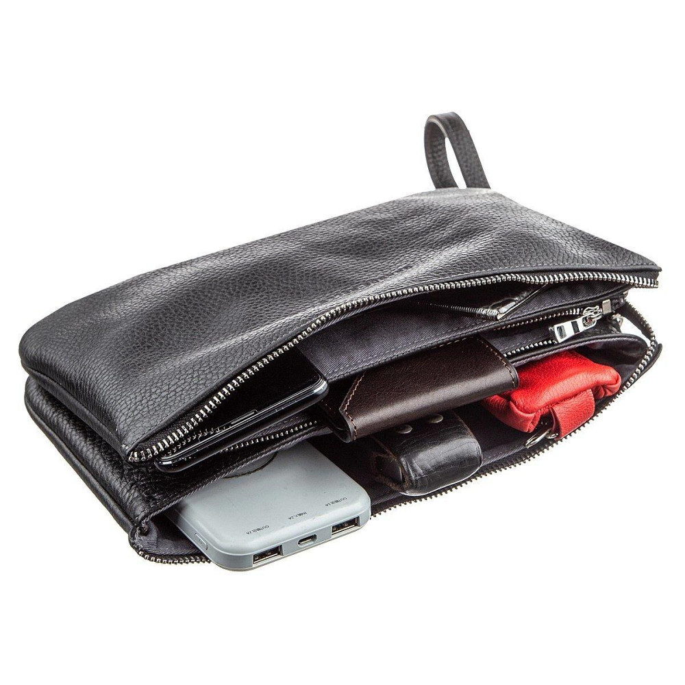 Барсетка мужская кожаная Черная флотар (GRANDE PELLE) Киев - изображение 3