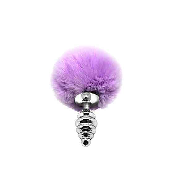 Металева анальна пробка Кролячий хвостик Alive Fluffy Twist Plug S Purple, діаметр 2,9 см Sex Aura Київ