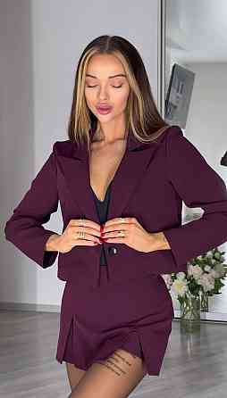 Женский базовый костюм двойка: жакет и юбка-шорты костюмная ткань Бургунди, 42/44 Одесса