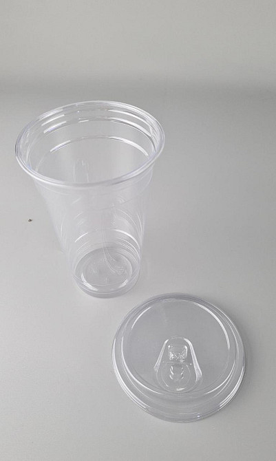 Комплект Стакан РЕТ щільний, прозорий, 500 мл плюс кришка рівна з поїлкою (100 шт.) Харків - фото 1