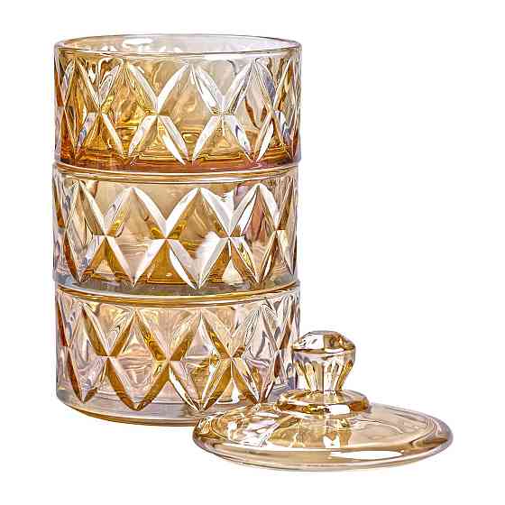 Yiwu Цукерниця трирівнева Ø 10 см скляна з кришкою коричневая HP-YH-80 Коломыя