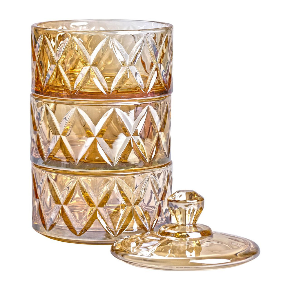 Yiwu Цукерниця трирівнева Ø 10 см скляна з кришкою коричневая HP-YH-80 Коломия - фото 4