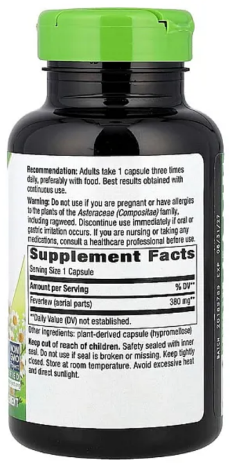 Піретрум дівочий 380 мг Nature's Way Feverfew Herb 100 капс Київ - фото 2