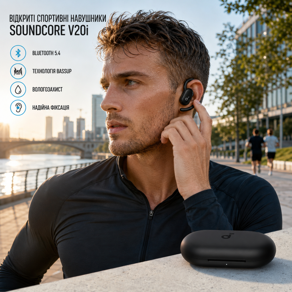 Беспроводные наушники Anker Soundcore V20i Black открытые Bluetooth 5.4 спортивные влагозащищенные наушники с BassUp Киев - изображение 13