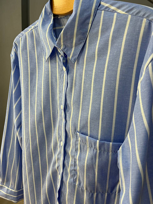 Рубашка женская Mix Ray 4367 оверсайз удлиненная широкая полоса голубая, голубой, S Киев - изображение 15