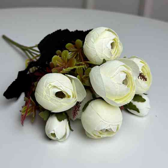 Букет Ранункулюсів штучний, 30 см, 5 стебел, 8 квіток/мікс (2 букети в уп.). Колір: білий LH-88 Львів