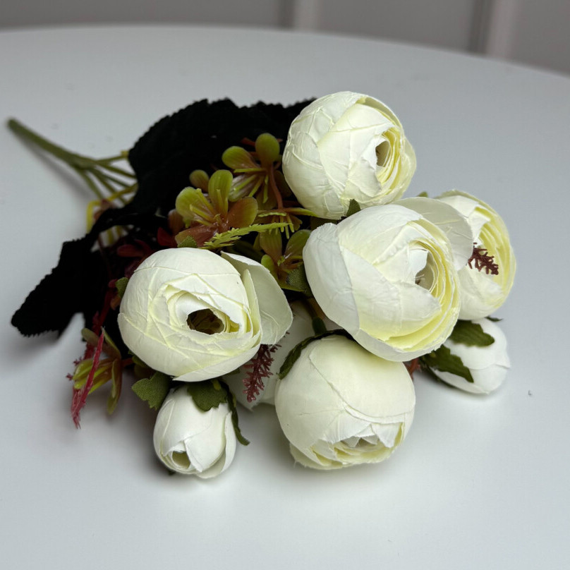 Букет Ранункулюсів штучний, 30 см, 5 стебел, 8 квіток/мікс (2 букети в уп.). Колір: білий LH-88 Львів - фото 1