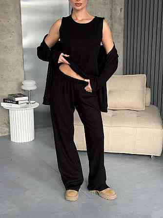 Женский повседневный костюм тройка из трикотажа Черный Одесса