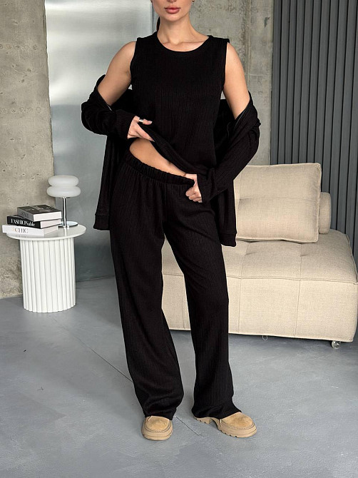 Женский повседневный костюм тройка из трикотажа Черный Одесса - изображение 3
