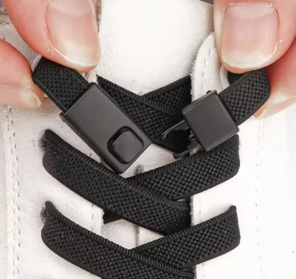 Еластичні шнурки без зав'язок з металевими застібками в колір Чорний Смела - изображение 4