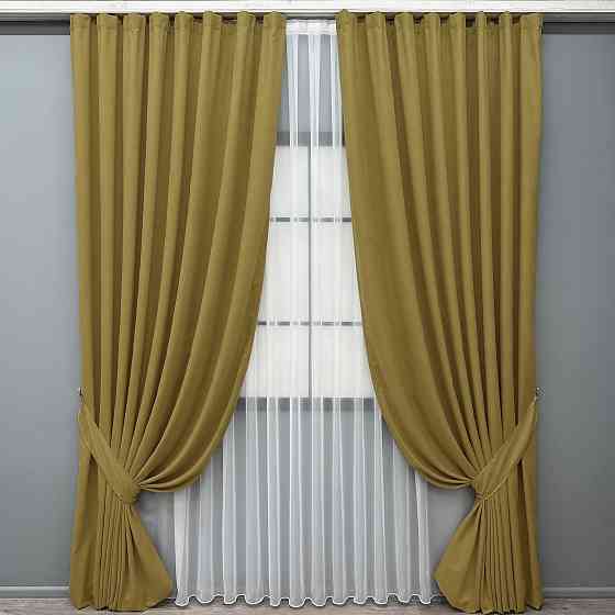 Комплект готових штор VR-Textil Мікровелюр Petek № 1514ш Гірчичний 200х290 см 2 шт (32-514) Київ