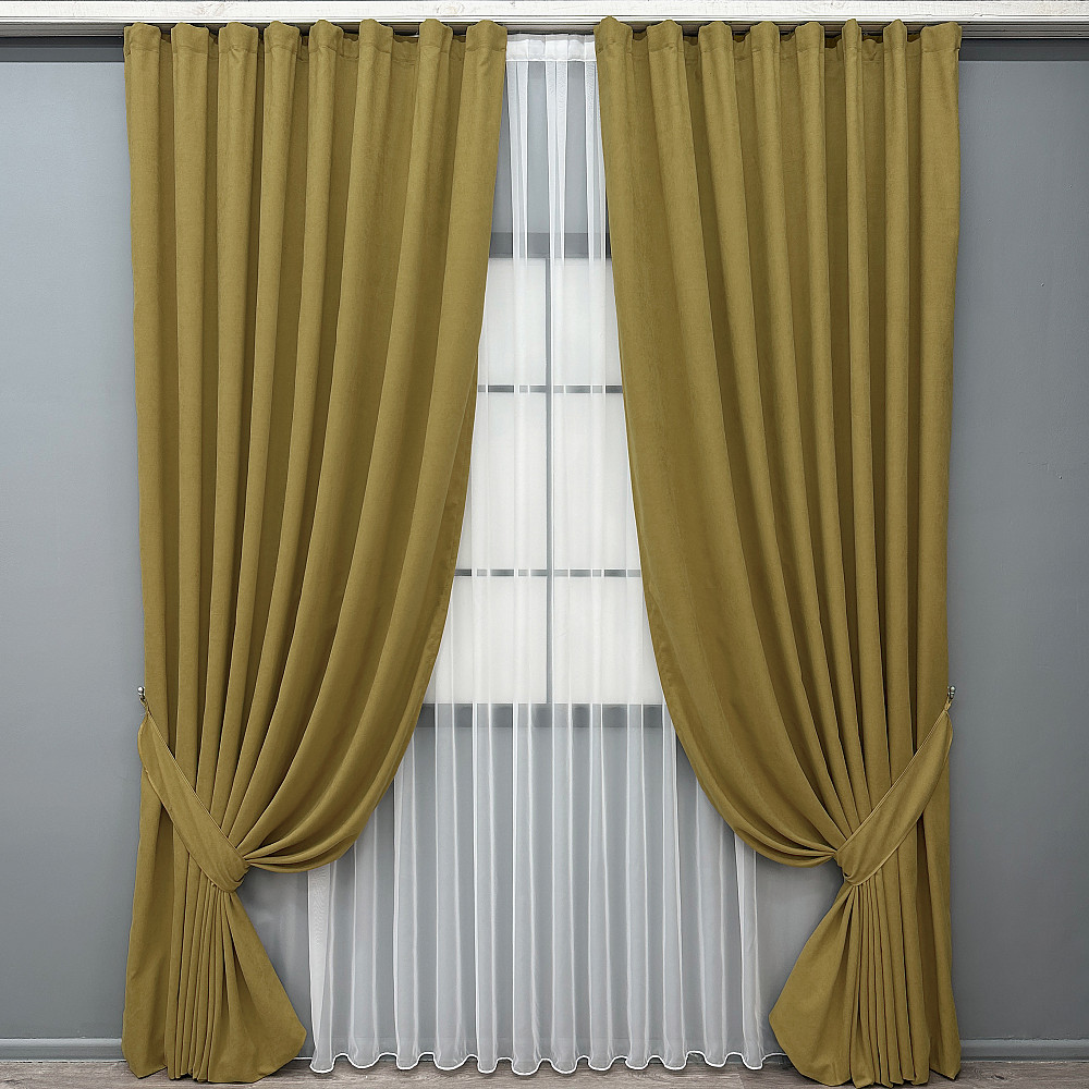 Комплект готових штор VR-Textil Мікровелюр Petek № 1514ш Гірчичний 200х290 см 2 шт (32-514) Київ - фото 2