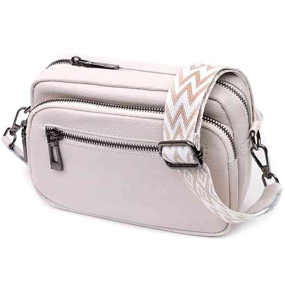 Зручна сумка жіноча з накладною кишенею з натуральної шкіри Біла (Vintage) Київ