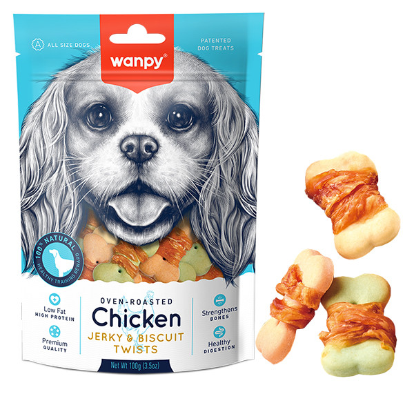 Wanpy Chicken Jerky & Biscuit Twists ВАНПИ БИСКВИТ С ВЯЛЕНОЙ КУРИЦЕЙ печенье, лакомство для собак Киев - изображение 1