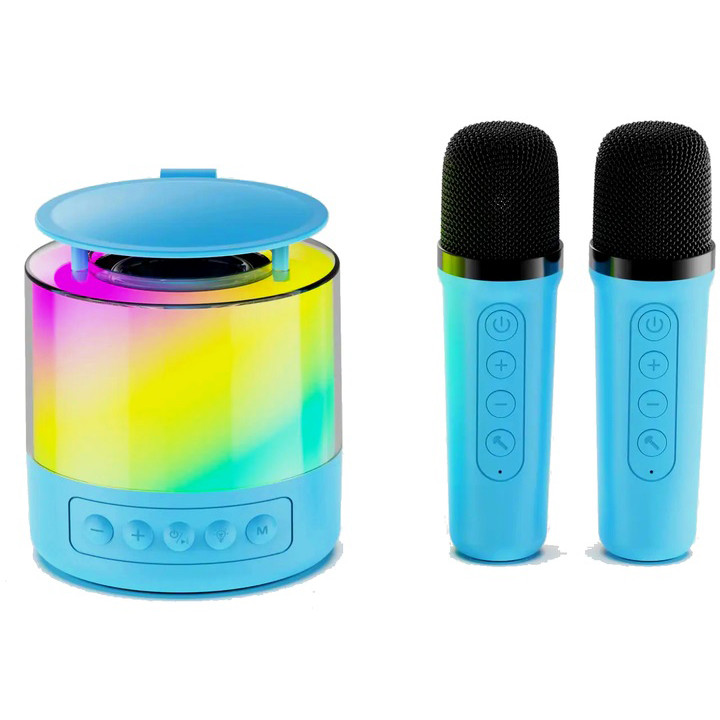 Портативна Bluetooth колонка K19 з підсвічуванням LED та двома мікрофонами для караоке Blue NW-83 Івано-Франківськ - фото 2