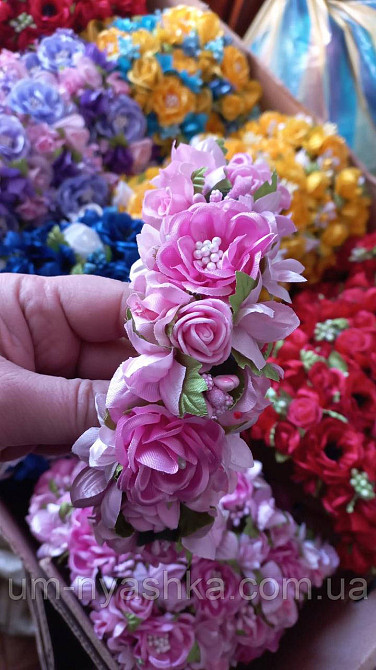 Рожевий обідок віночок з квітами "5 троянд" Кривий Ріг - фото 4