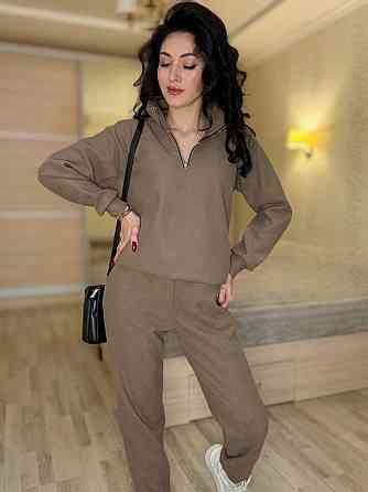 Женский теплый костюм двойка: кофта и штаны вельвет на плотном флисе Кемел, 46/48 Одесса