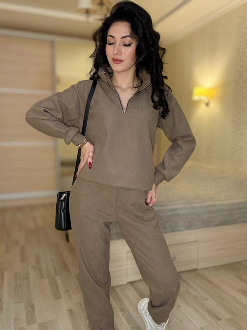 Женский теплый костюм двойка: кофта и штаны вельвет на плотном флисе Кемел, 46/48 Одесса - изображение 5