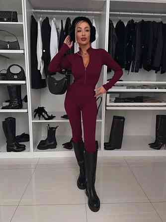 Женский теплый облегающий комбинезон рубчик на флисе Бордовый, 44/46 Одесса