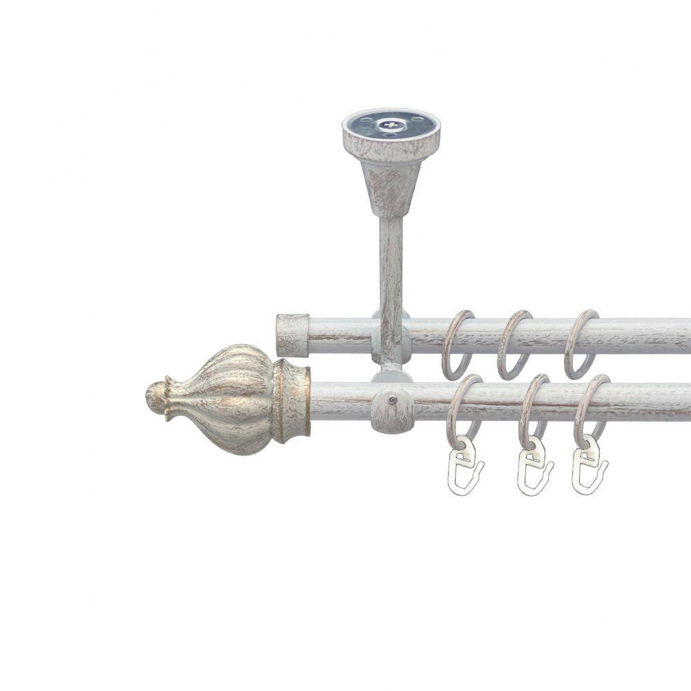 Карниз Orvit Таджа металевий дворядний відкритий до стелі гладка труба кільце металеве Біле Золото 16\16 мм 300 см (00-00015921) Львів - фото 1