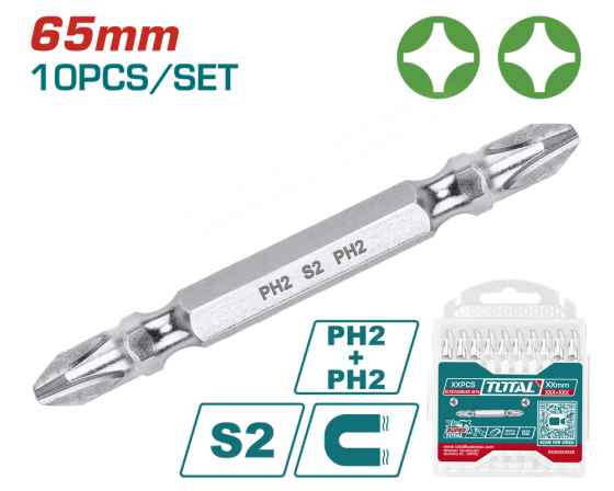 Викрутні насадки TOTAL TAC16PH233, PH2+PH2, 65 мм, 10 шт. (7090269) Київ