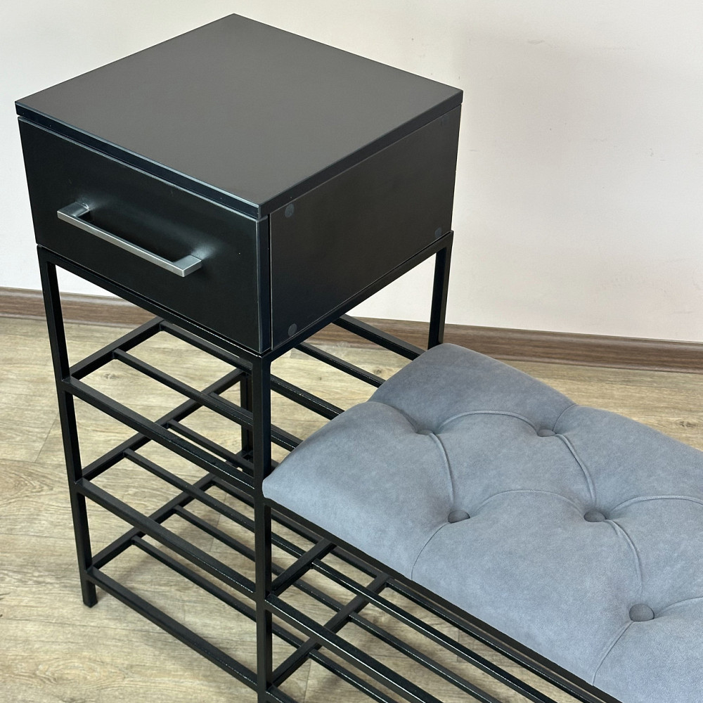 Банкетка для обуви Атланта-1L (100 см) с полками и шкафчиком Велюр серый/черный 7-5-9005 Киев - изображение 7