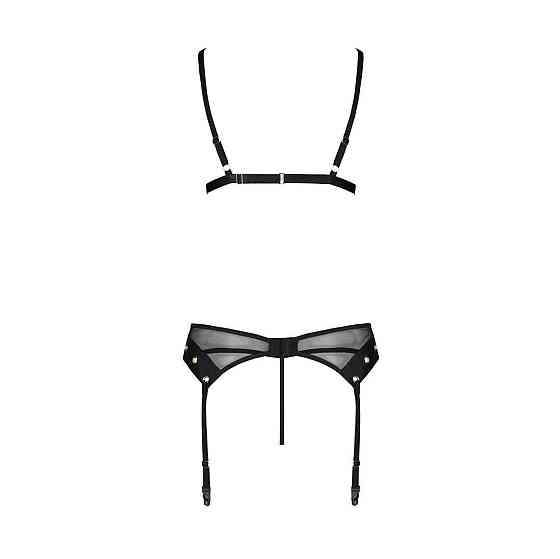 Комплект білизни Passion NESSY SET S/M black, бюстгальтер, пояс для панчіх, стрінги Sex Aura Київ