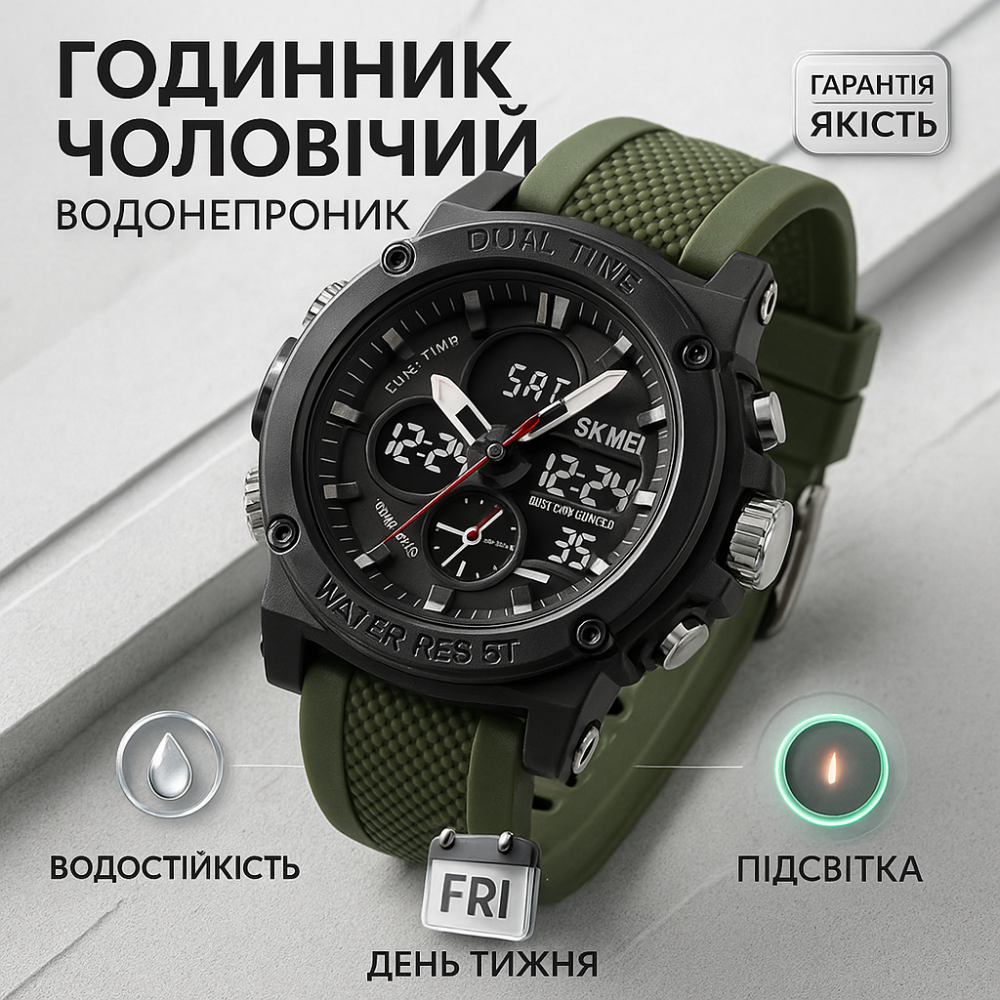 Чоловічий армійський водостійкий тактичний годинник SKMEI 2065BKWT, Армійський годинник протиударний MC-27 Львів - фото 12
