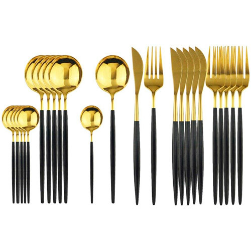Набір столових приборів 24 предмета, нержавіюча сталь, золотий і чорний Вінниця - фото 1