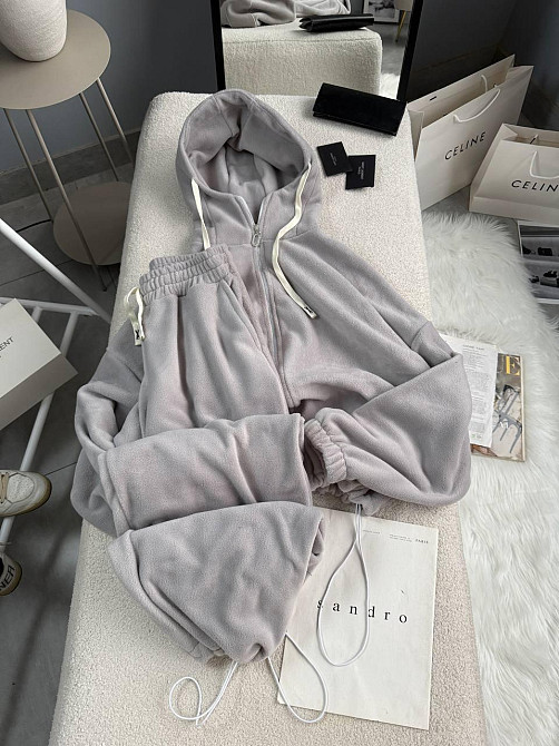 Женский теплый повседневный костюм двойка: кофта и брюки из двухстороннего флиса Серый, 42/46 Одесса - изображение 3