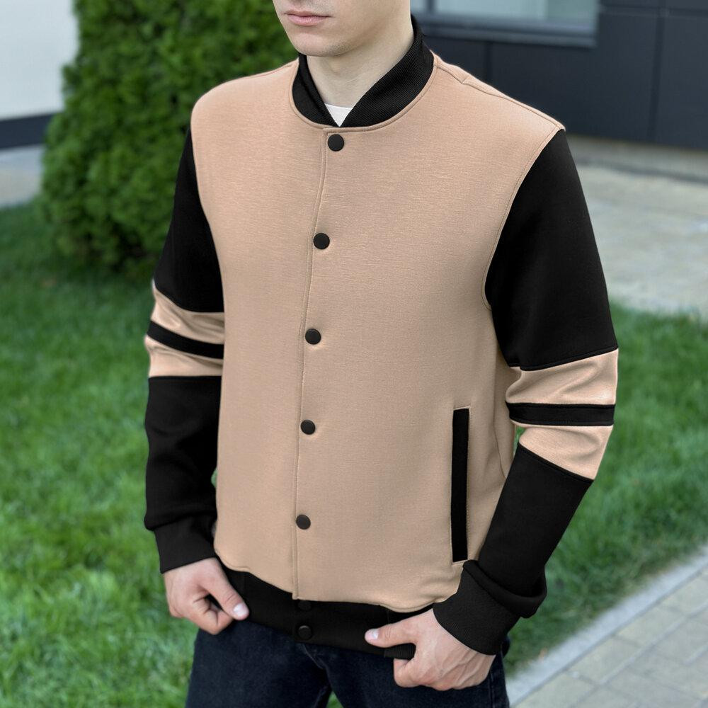 Кремовий чоловічий весно-осінній бомбер на кнопках Pobedov Blast Київ - фото 8