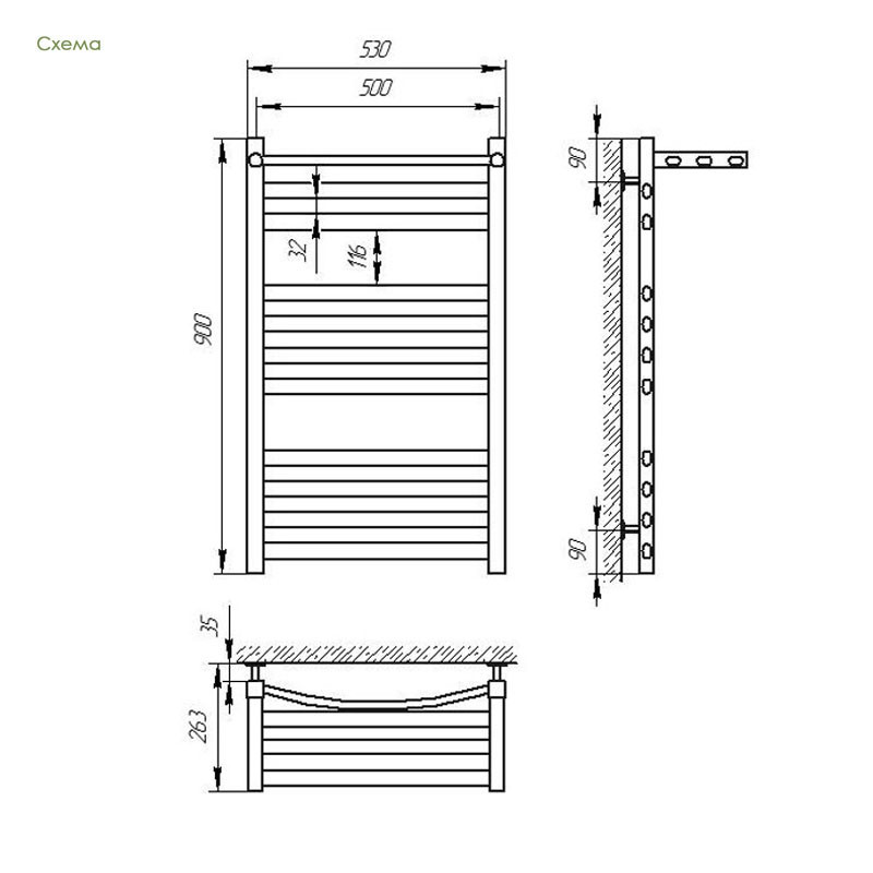 Водяна сушарка для рушників Laris Гранд П11 500х900 з полицею Київ - фото 6