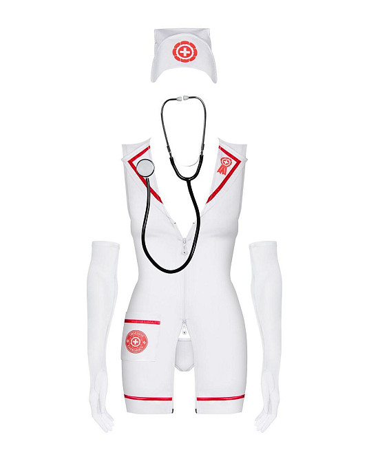 Эротический костюм медсестры Obsessive Emergency dress S/M, white, платье, стринги, перчатки, чепчик Sex Aura Киев - изображение 2